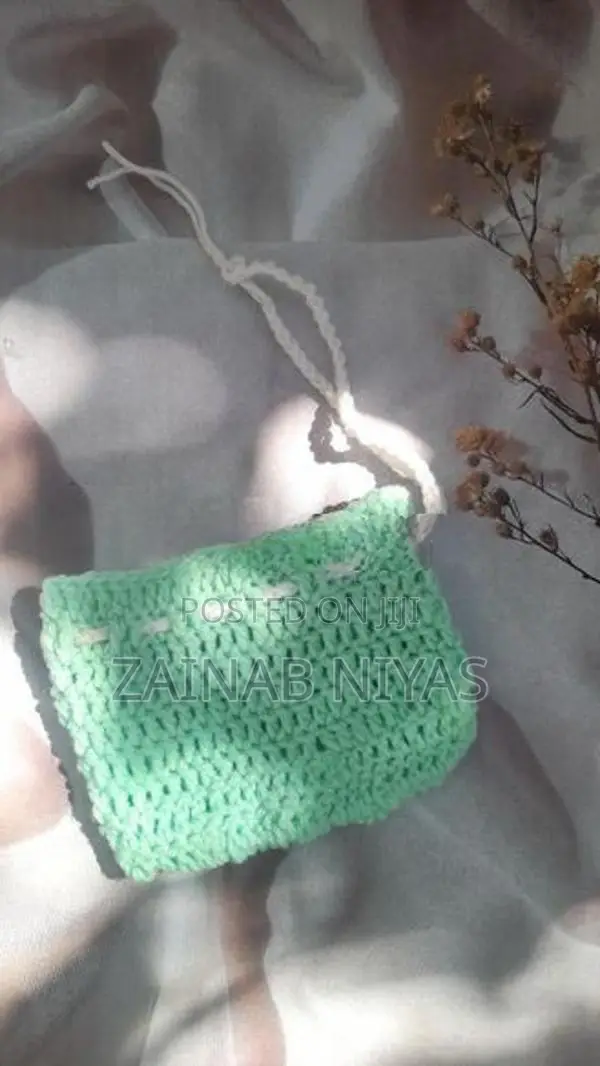 Handmade Crochet Mint Green Drawstring Pouch Cute Mini