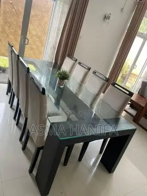 Teak 8-Seater Dining Table Set with Glass Top