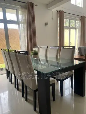 Teak 8-Seater Dining Table Set with Glass Top