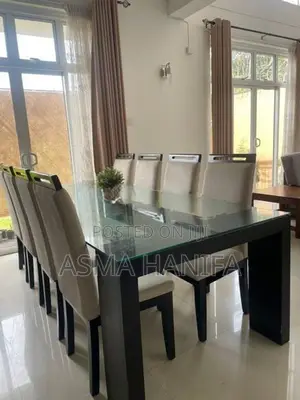 Teak 8-Seater Dining Table Set with Glass Top