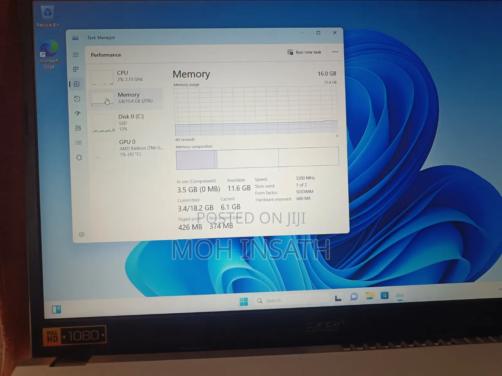 New Laptop Acer Aspire Go 15 16GB AMD Ryzen 7 SSD 1T