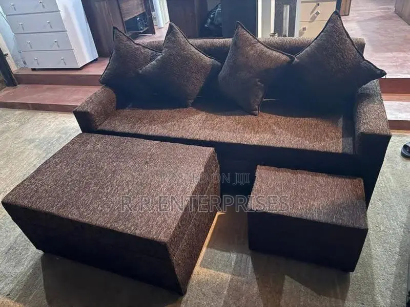 Brown L Sofa Set with Stool