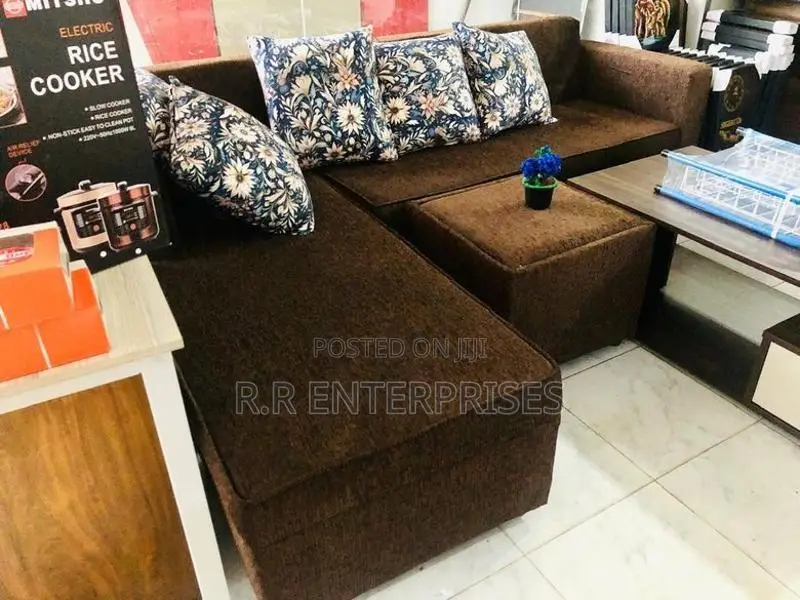 Modern Bed L Fabric Sofa Set with Stool Pillow