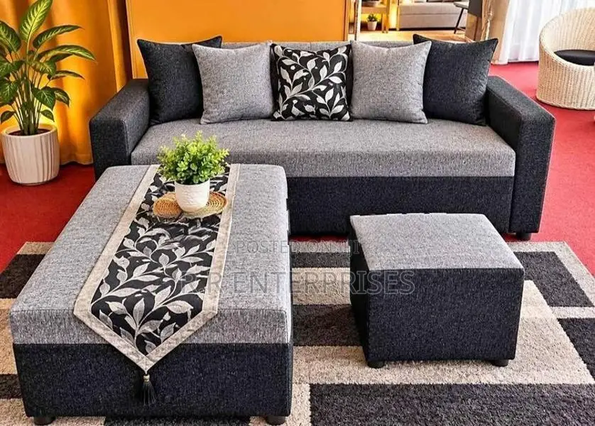 New Colour Fabric Sofa Set with Stool Pillow