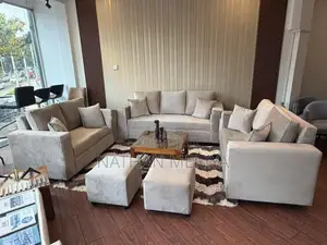 Luxury 3+2+2 Sofa Set with 2 Ottoman Poufs – Plush Velvet | LKR 179,00