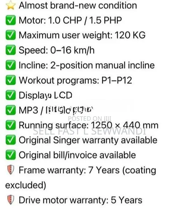 Singer Treadmill 1.5Hp