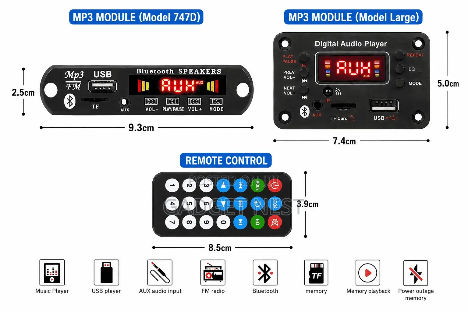 Bluetooth 5.0 USB MP3 Decoder Board With FM Radio, AUX, TF Card