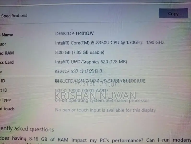 HP I5,8th Generation