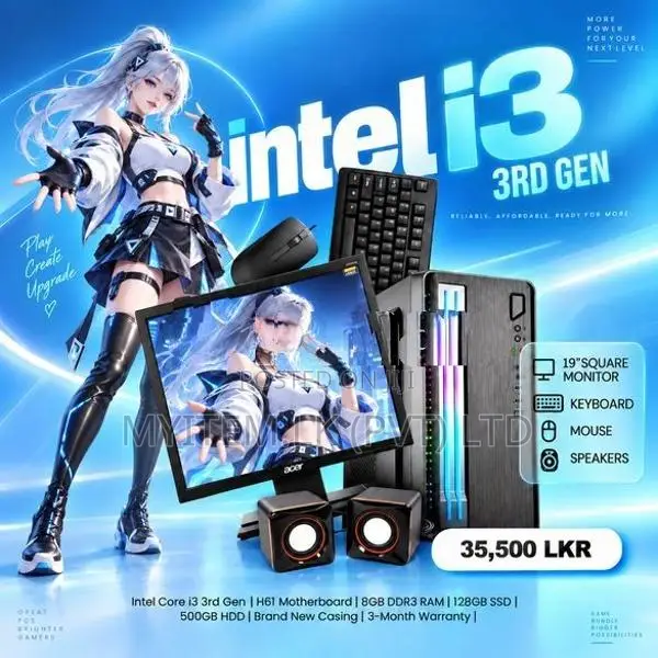INTEL CORE I3 3RD GEN DDR3 8GB RAM 128GB SSD & 500 HDD FULL SET 19"