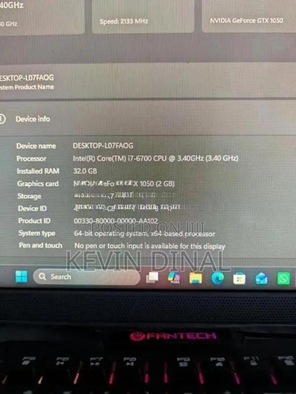 Intel Core i7 Gaming PC GTX 1050 2GB