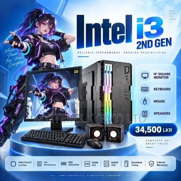 INTEL CORE I3 2ND GEN DDR3 8GB RAM 128GB SSD & 500 HDD FULL SET 19"