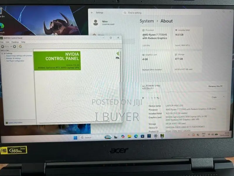 Acer Nitro 5 Ryzen 7 7735hs 13th Gen RTX3050 16GB DDR5 512GB