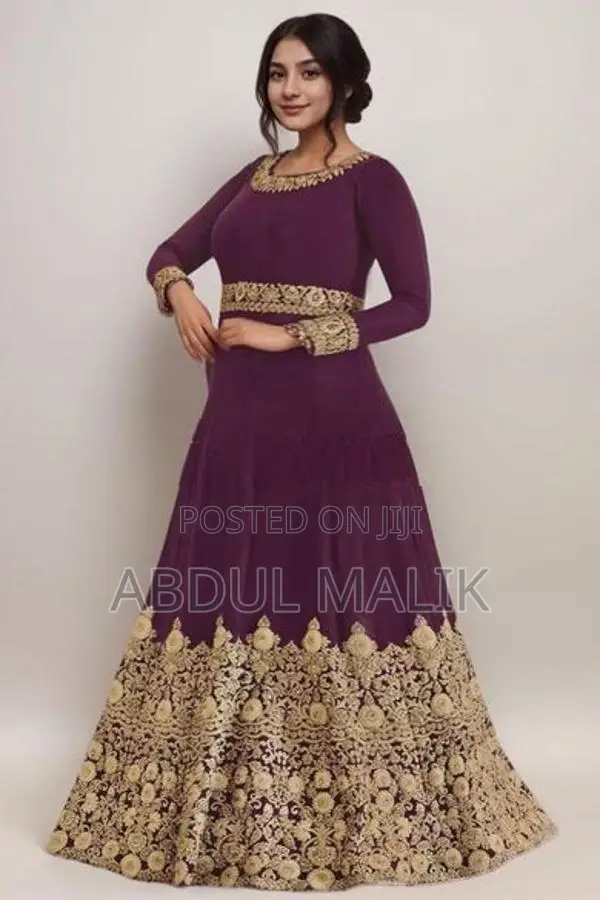 Beautiful Purple With Gold Embroidered Dress