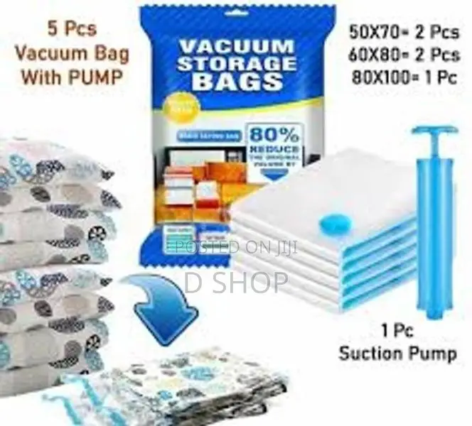 Vacuum Storage - 5pcs Bags & Pump Luggage Organizer Packs
