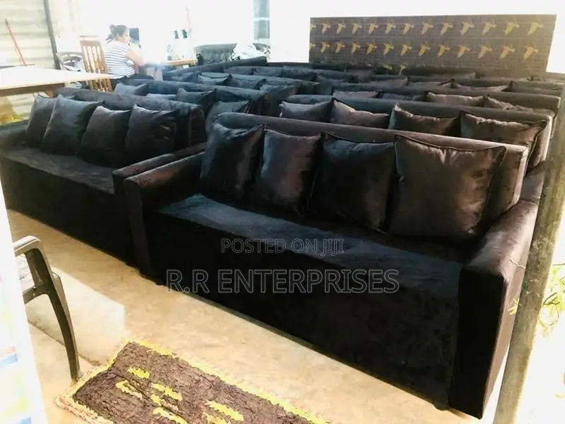 Black Sofa Set with Stool Pillow