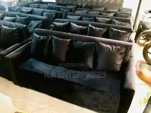 Black Sofa Set with Stool Pillow