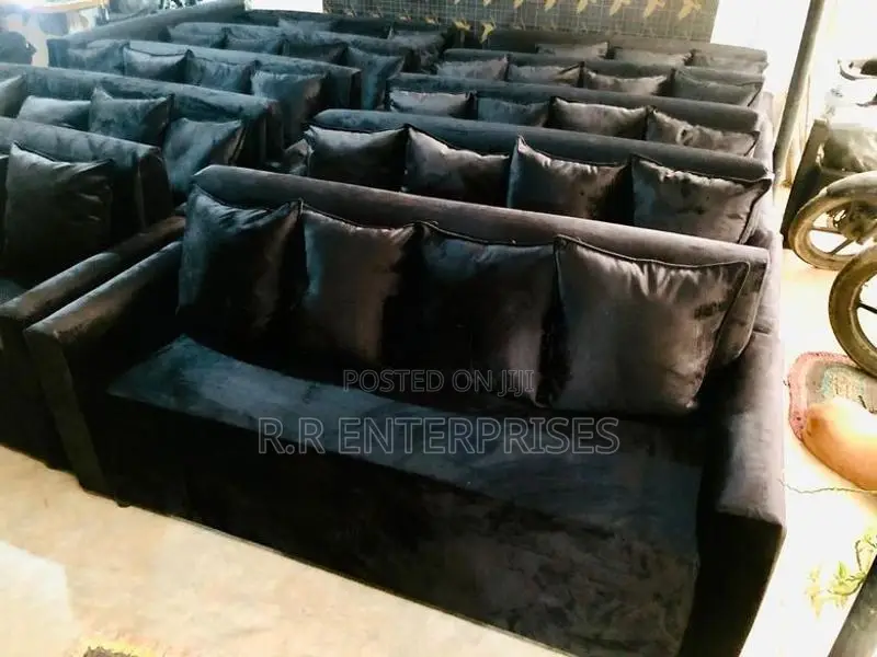 Black Sofa Set with Stool Pillow