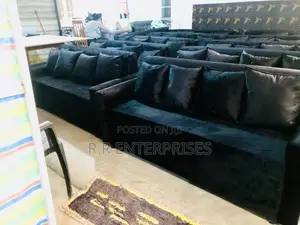 Black Sofa Set with Stool Pillow