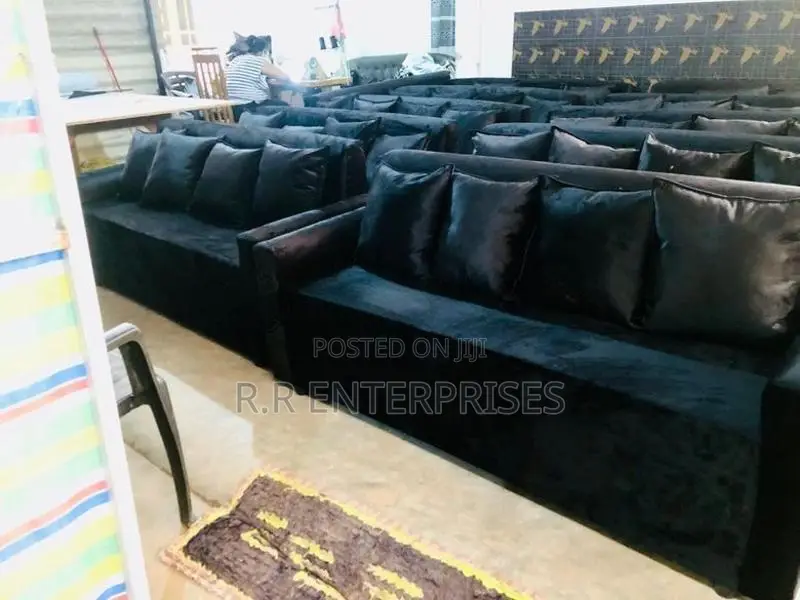 Black Sofa Set with Stool Pillow