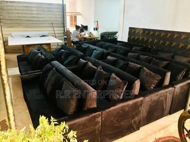 Black Sofa Set with Stool Pillow