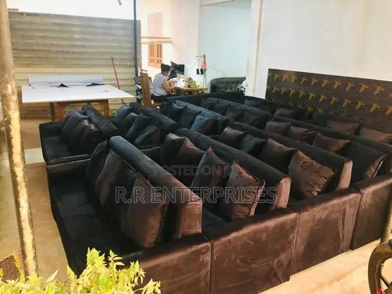 Black Sofa Set with Stool Pillow