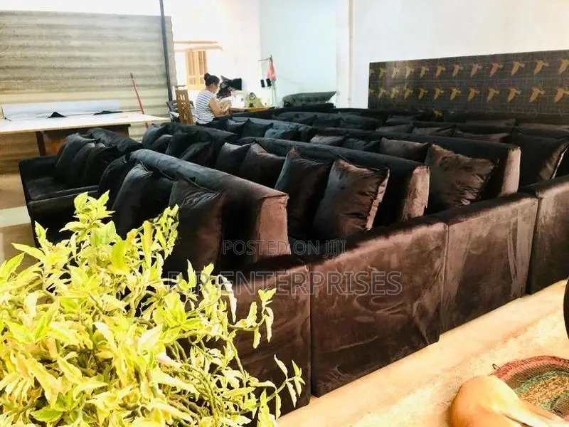 Black Sofa Set with Stool Pillow