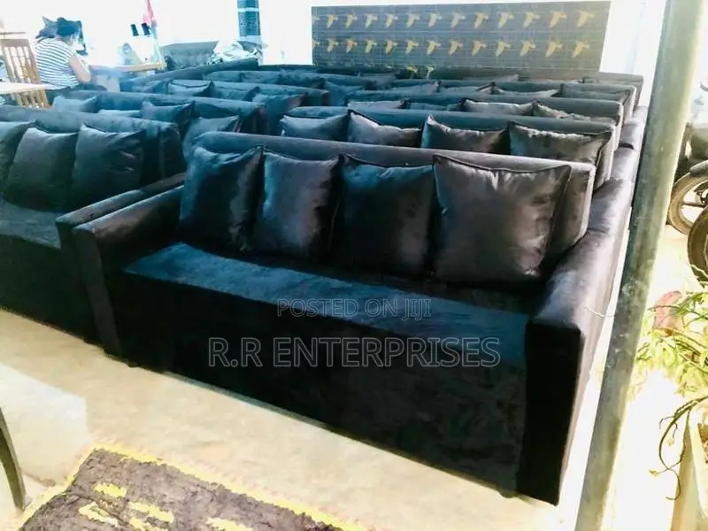 Black Sofa Set with Stool Pillow