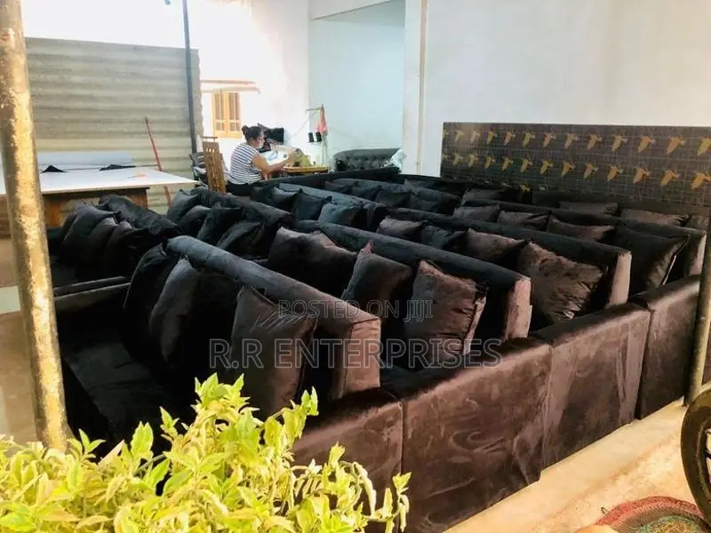 Black Sofa Set with Stool Pillow