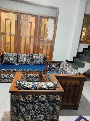 Solid Wooden Sofa Set – 3 Seater + 2 Single Chairs Coffee Table