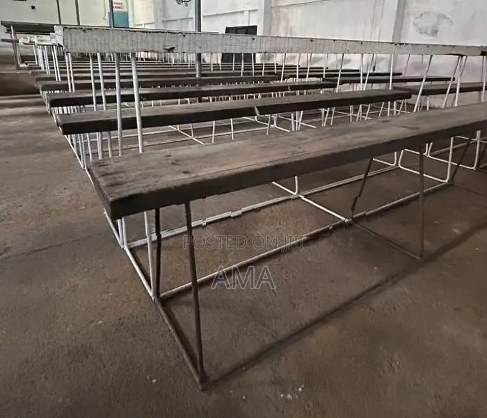 Desk + Bench Sets X 85 – Iron Frame, Heavy Wood