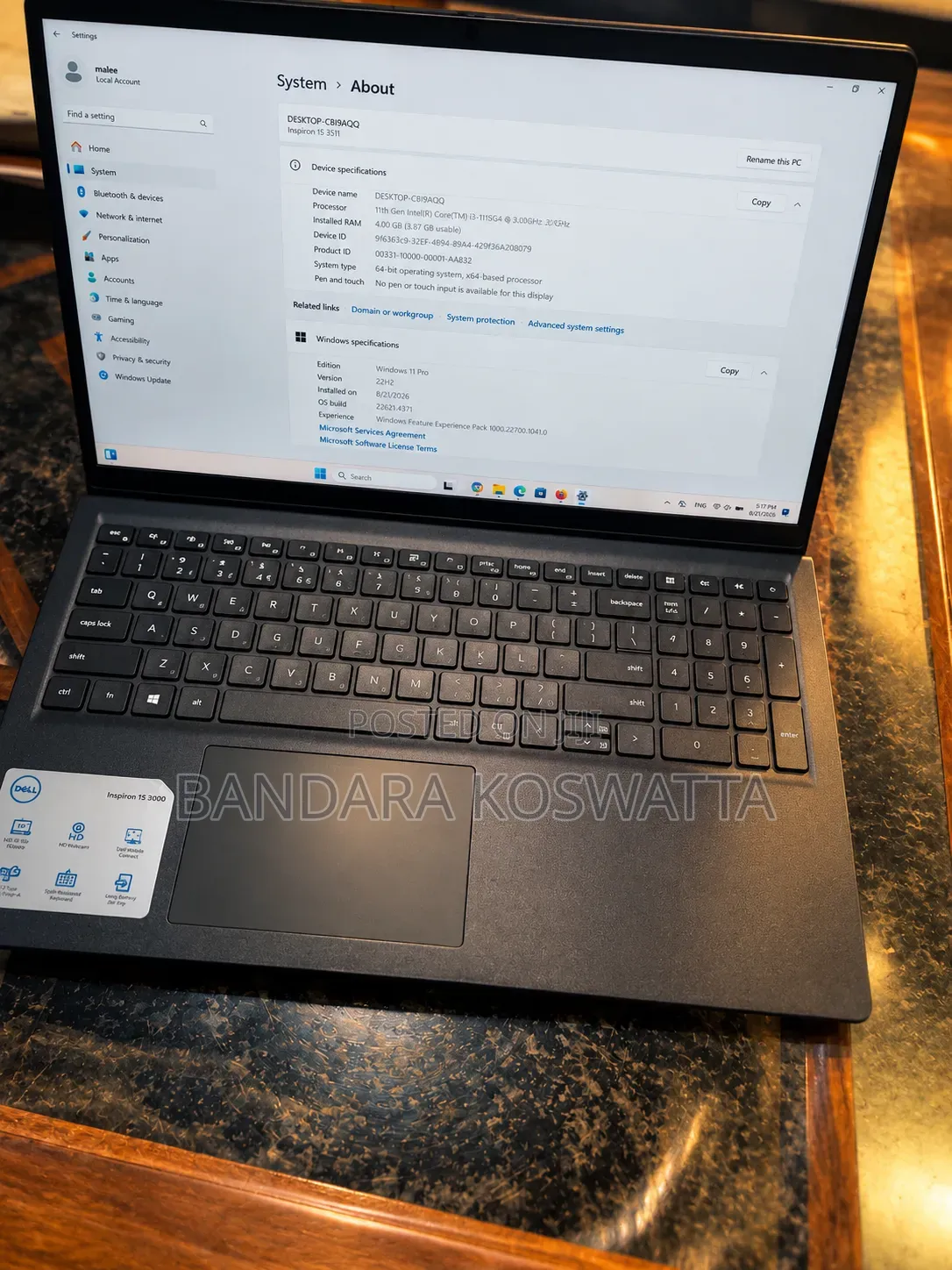 Laptop Dell Inspiron 15 3000 4GB Intel Core i3 SSD 256GB