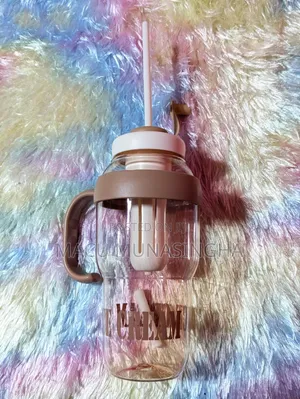  *Cute Ice Cream Shaped Water Bottle With Straw and Handle 1200ml