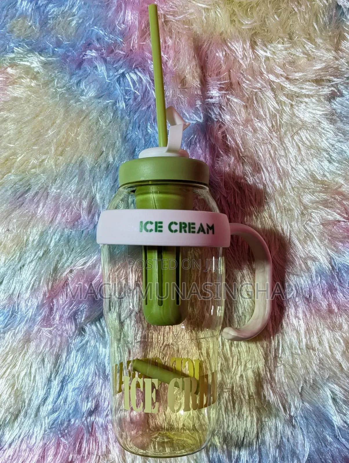 *Cute Ice Cream Shaped Water Bottle With Straw and Handle 1200ml