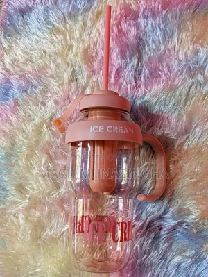  *Cute Ice Cream Shaped Water Bottle With Straw and Handle 1200ml