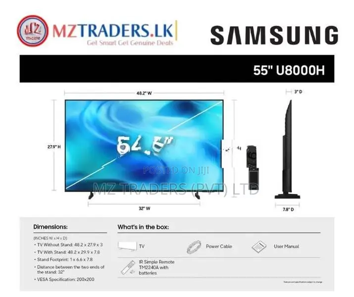 SAMSUNG 55″ Crystal UHD U8000H 4K Vision AI Smart TV
