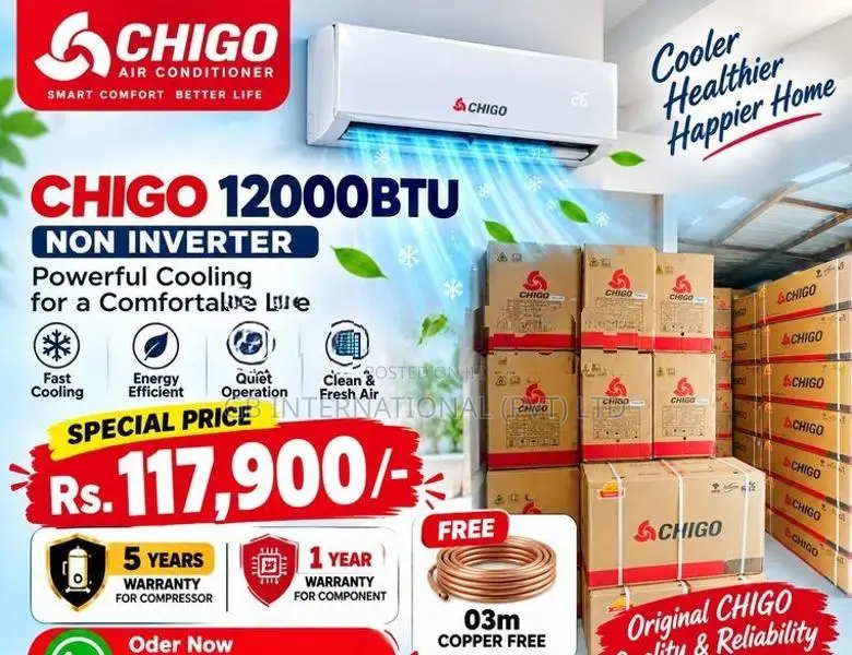 12000BTU CHIGO Non Inverter (R32 Gas/ Fast Cooling) Brand New AC 2026