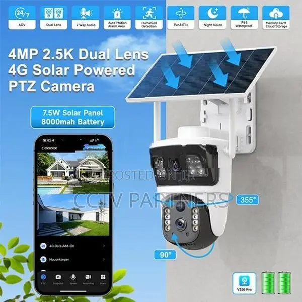 V380MAX BP5M Always On Video Dual lens Solar Power 4G siren cctv camer
