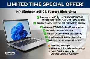 HP EliteBook 845 G8 Ryzen 7 PRO -5850U|8GB DDR4|256GB SSD Laptop