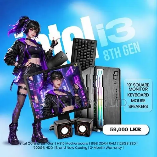 INTEL CORE I3 8TH GEN DDR4 8GB RAM 128GB SSD & 500 HDD FULL SET 19"