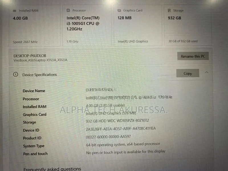 ASUS Vivobook Core i3 10th Gen 4GB RAM 1TB HDD