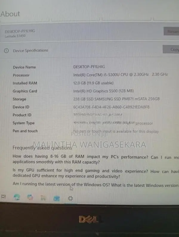 Dell Latitude E7450 i5 5th Gen Laptop – 12GB RAM 256GB SSD