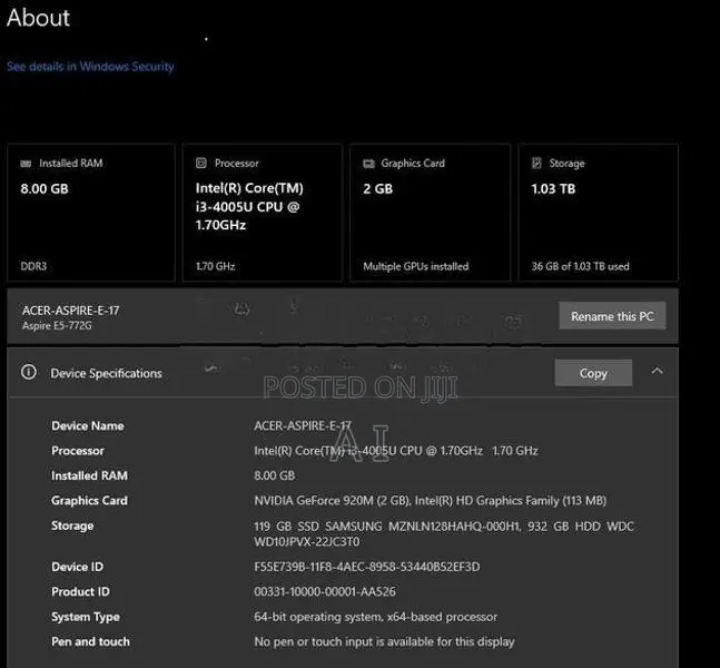 ACER Aspire E17 I3 Laptop
