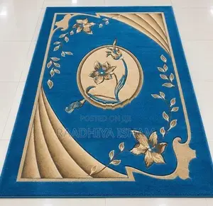 Blue Decorative Floral-Patterned Carpet