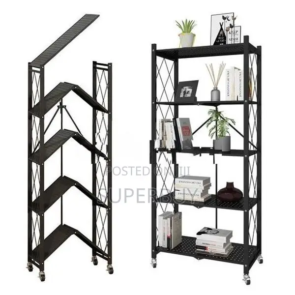 5-Tier Foldable Metal Rack - Shelves & Pantry Cupboards