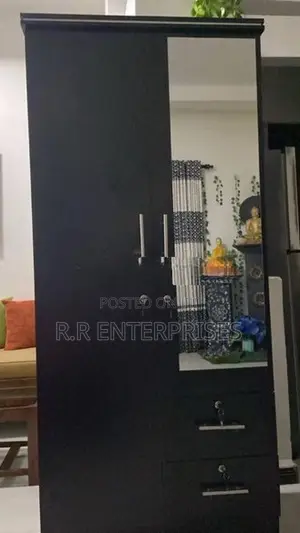New 2D Black Melamine Wardrobes with Mirror