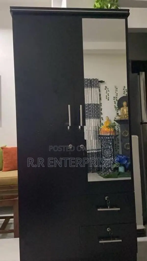 New 2D Black Melamine Wardrobes with Mirror