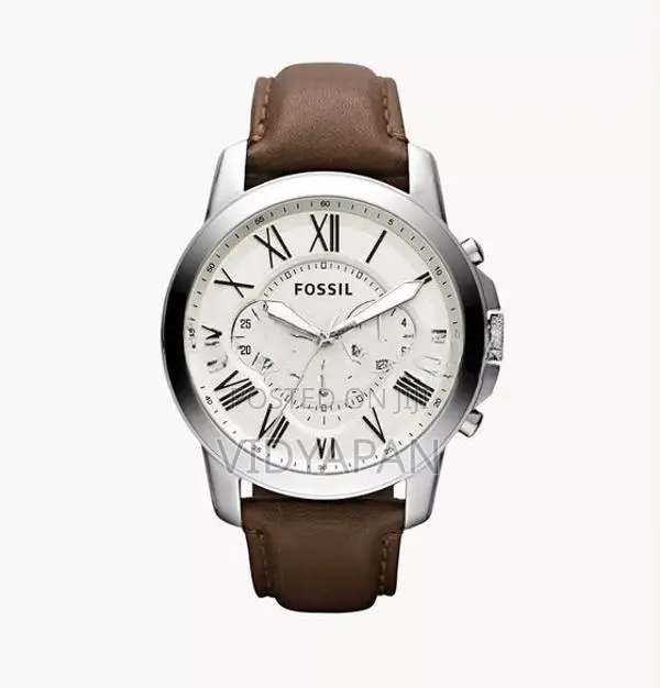 Fossil FS4735 Grant Chronograph White Dial Leather Strap Men's Watch