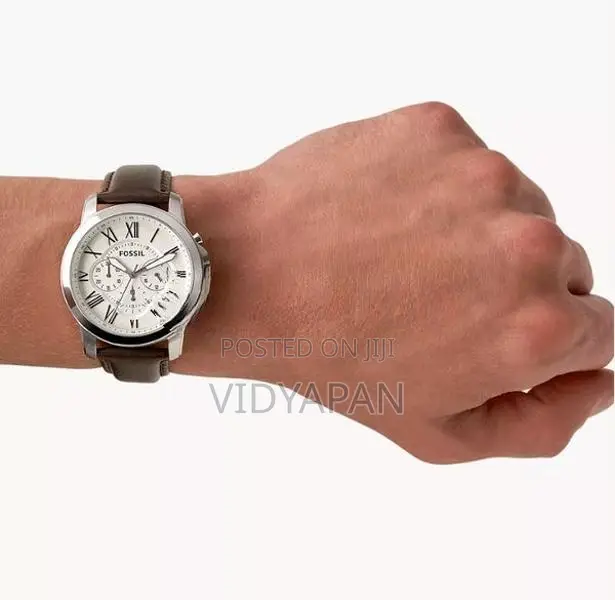 Fossil FS4735 Grant Chronograph White Dial Leather Strap Men's Watch