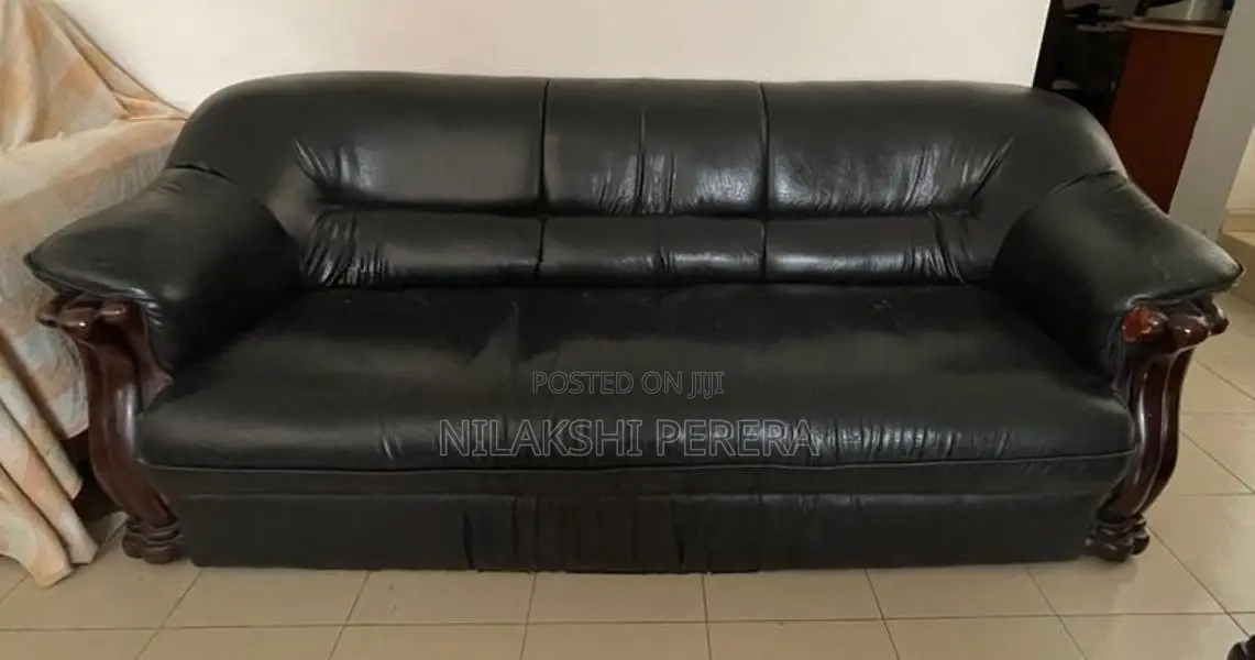 3 Piece Black Leather Sofa Set