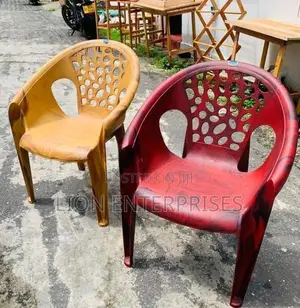 Nippon plastic arm chairs maroon and brown